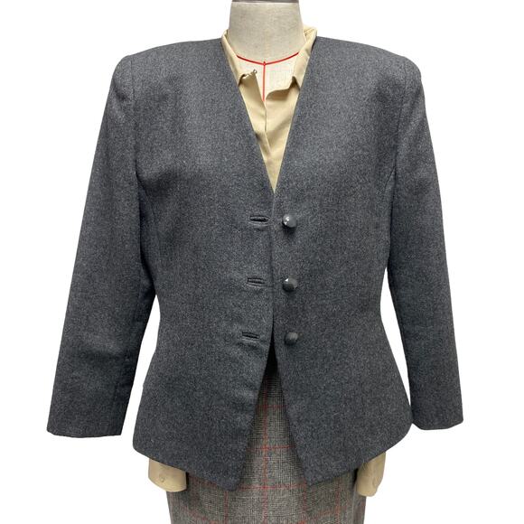 Vintage Lilli Ann I Magnin Womens Grey 3 Button Tailored Blazer - Picture 5 of 11